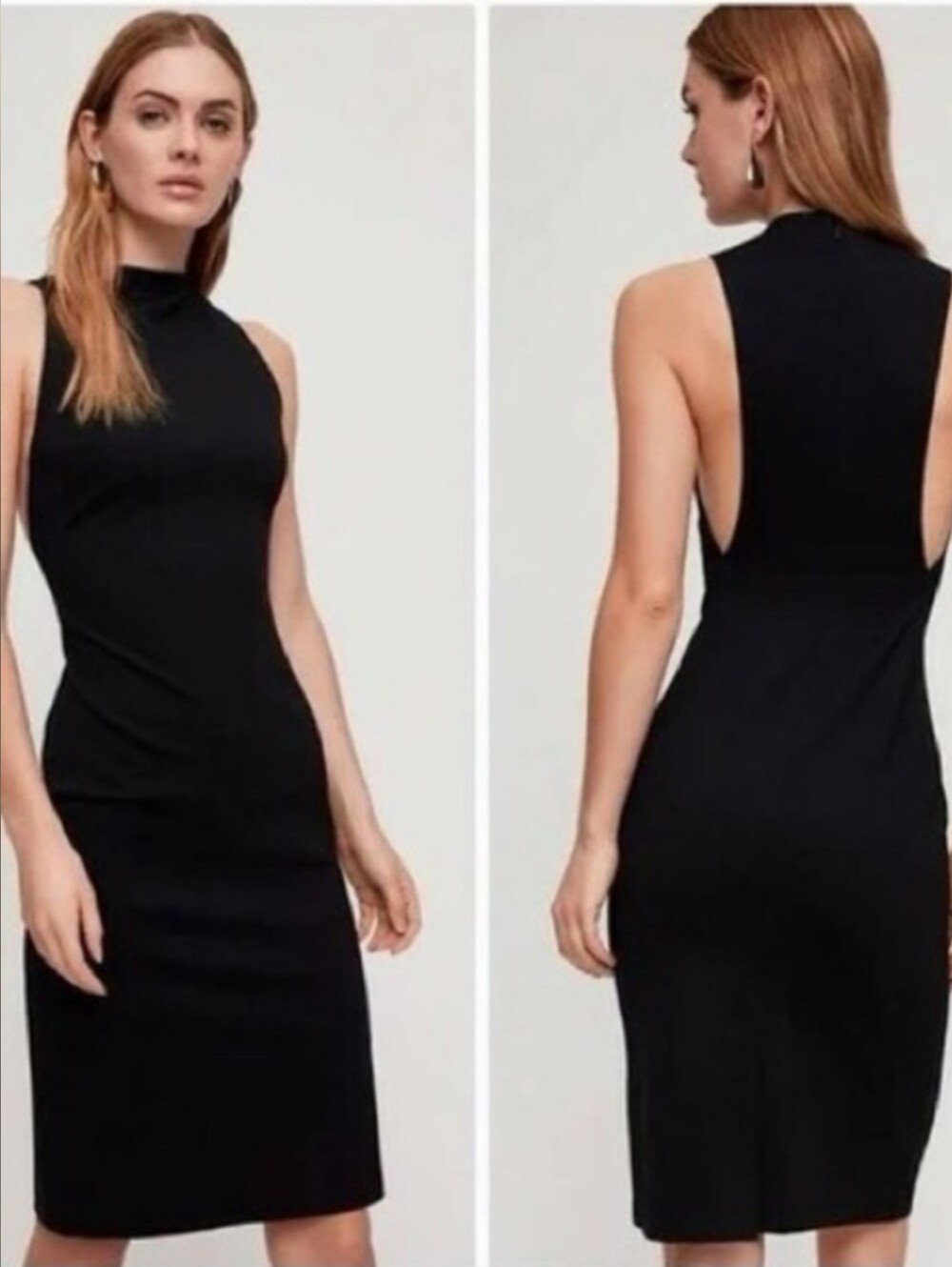 Babaton Black Matheson Sleeveless Midi Dress Mock Neck Minimalist